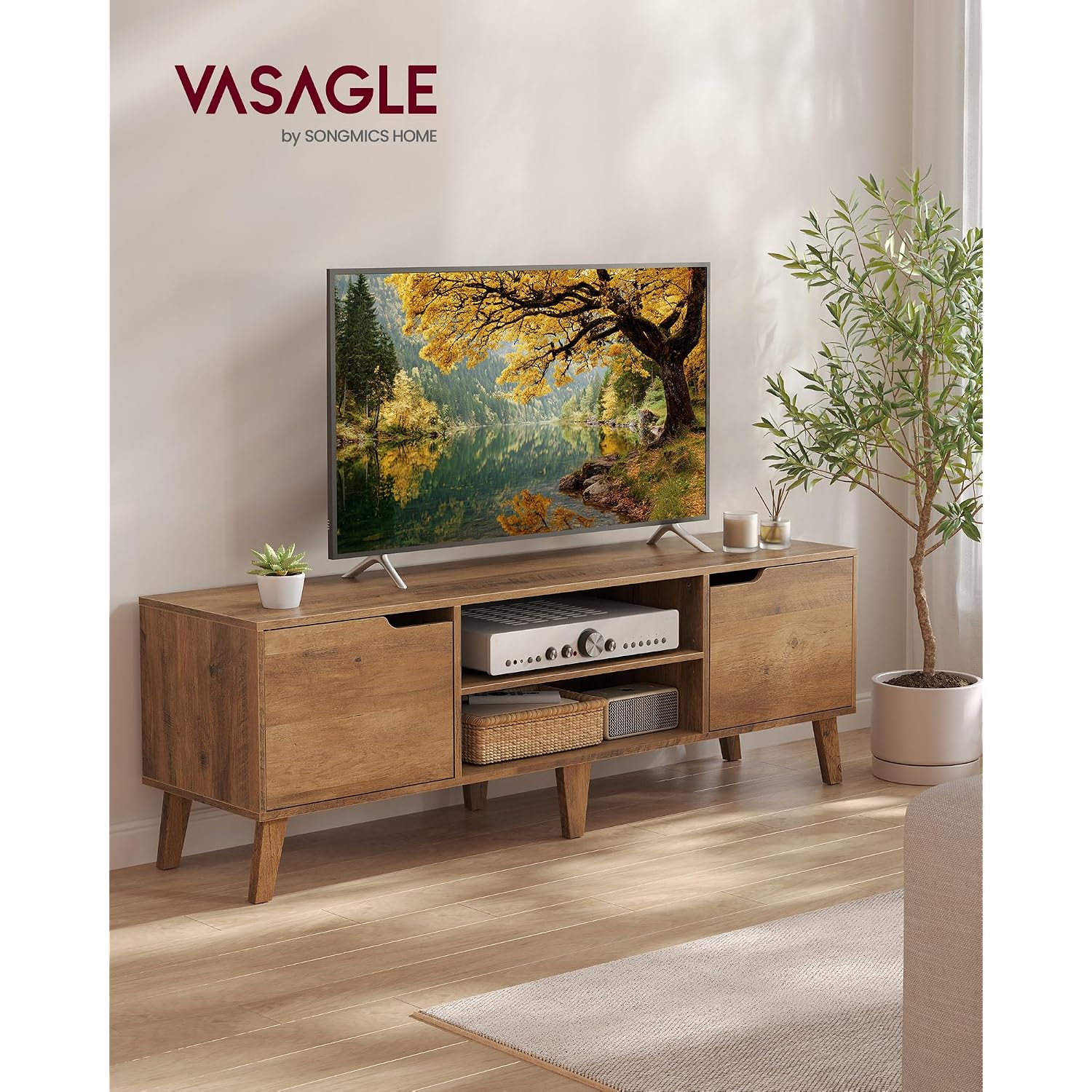 Vasagle Tv Stand For 65-Inch Tvs, Entertainment Center With Adjustable Shelf, 58-Inch Long Media Console Table, Transitional Style, For Living Room, Bedroom, Honey Brown Ultv556K01