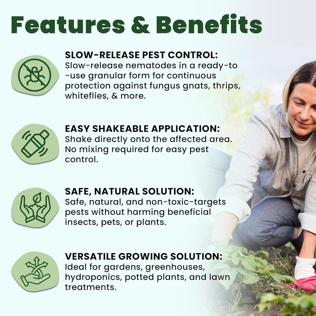 The Environmental Factor Nemaknights Slow-Release Nematodes - Biological Pest Control For Fungus Gnats, Thrips, & Whiteflies (280G, Treats Up To 50 Planters)