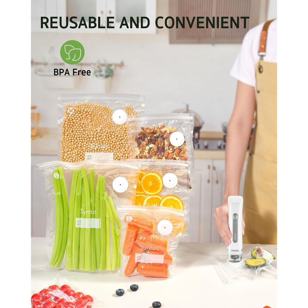 Syntus Vacuum Sealer Bags For Food, 60 Pcs (S+M+L) 8" X 10" And 10" X 13.8" And 11.8" X 13.8" Food Storage Bags For Sous Vide Cooking Microwave Heating, Air Valve Zipper Bags