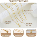 YEEZII Layered Gold Necklaces for Women Trendy, 3 Pcs 14K Gold Plated Choker Paperclip Box Chain Necklace, Stackable Women's Gold Pendant Necklaces Jewelry Set