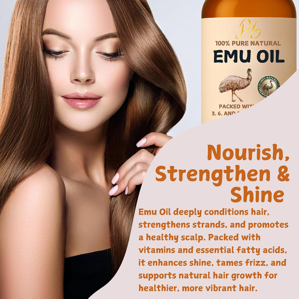 Pomberries Emu Oil, 100% Pure Australian Emu Oil – Refined & Unscented – Natural Moisturizer For Hair, Skin, Face & Body – Helps With Scars, Dry Skin & Massage – 4 Fl Oz Glass Bottle