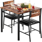 Ironck Dining Table Set For 2, Small Kitchen Table With Upholstered Chairs Dinning Table Set For Kitchen & Dining Room, Compact Dining Set For Small Spaces, Rustic Brown