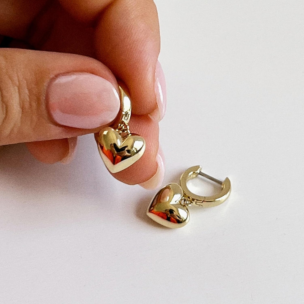 Ana Luisa Puffed Heart Earrings - Heart Charm Huggie Hoops and Earring Stud Styles - Dainty 14K Gold Plated, Silver Rhodium Plated & Mixed Metal Silver & Gold Earrings - Hypoallergenic Water-Resistant