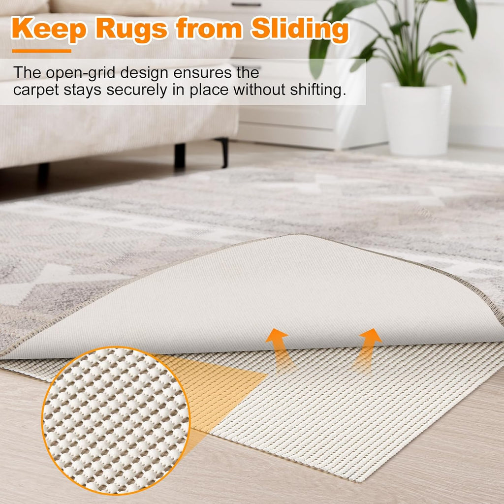 Songrey Non-Slip Rug Pad 5x7 FT, Extra Thick Carpet Pads for Hard Surfaces, Prevents Sliding and Secures Rugs, Provides Floor Protection with Comfort Cushioning