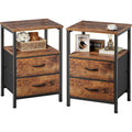 Huuger Night Stand Set 2, Nightstand With 2 Drawers, Bed Side Table With Open Shelf, Wooden Top, End Table, Fabric Drawer, For Bedroom, Rustic Brown