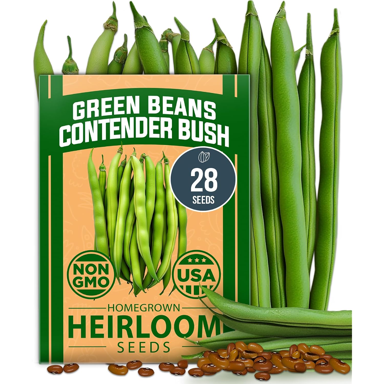 Home Grown Contender Bush Bean Seeds 28+ Heirloom Non-Gmo, High Germination, Stringless Green Beans For Planting, Early Harvest, Emergency Food Supply, Fresh Eating & Canning (Phaseolus Vulgaris)