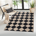 Lahome Checkered Easy Jute 3X5 Entryway Front Porch Rug, Black Diamond Indoor Outdoor Patio Layering Rug, Washable Farmhouse Neutral Non Slip Non Shedding Door Carpet For Backyard Blacony