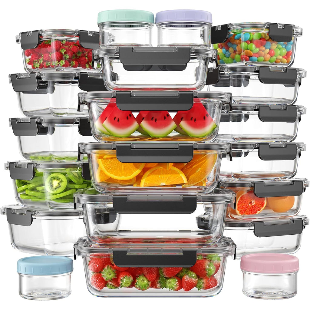 40 Pcs Glass Food Storage Containers With Lids(20 Container & 20 Lid), Borosilicate Glass Meal Prep Containers For Kitchen Storage And Organization, Bpa-Free, Leak Proof, Reusable