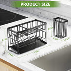 2-Tier Kitchen Sink Caddy Organzier Rack With Dish Brush Sponge Holder | Kitchen Sink Countertop Organization Storage,Home Decor Accessories Essentials Stainless Steel