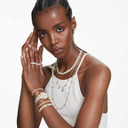 Swarovski UNA Angelic Tennis Necklace, Round Cut, Clear, Gold-Tone Finish