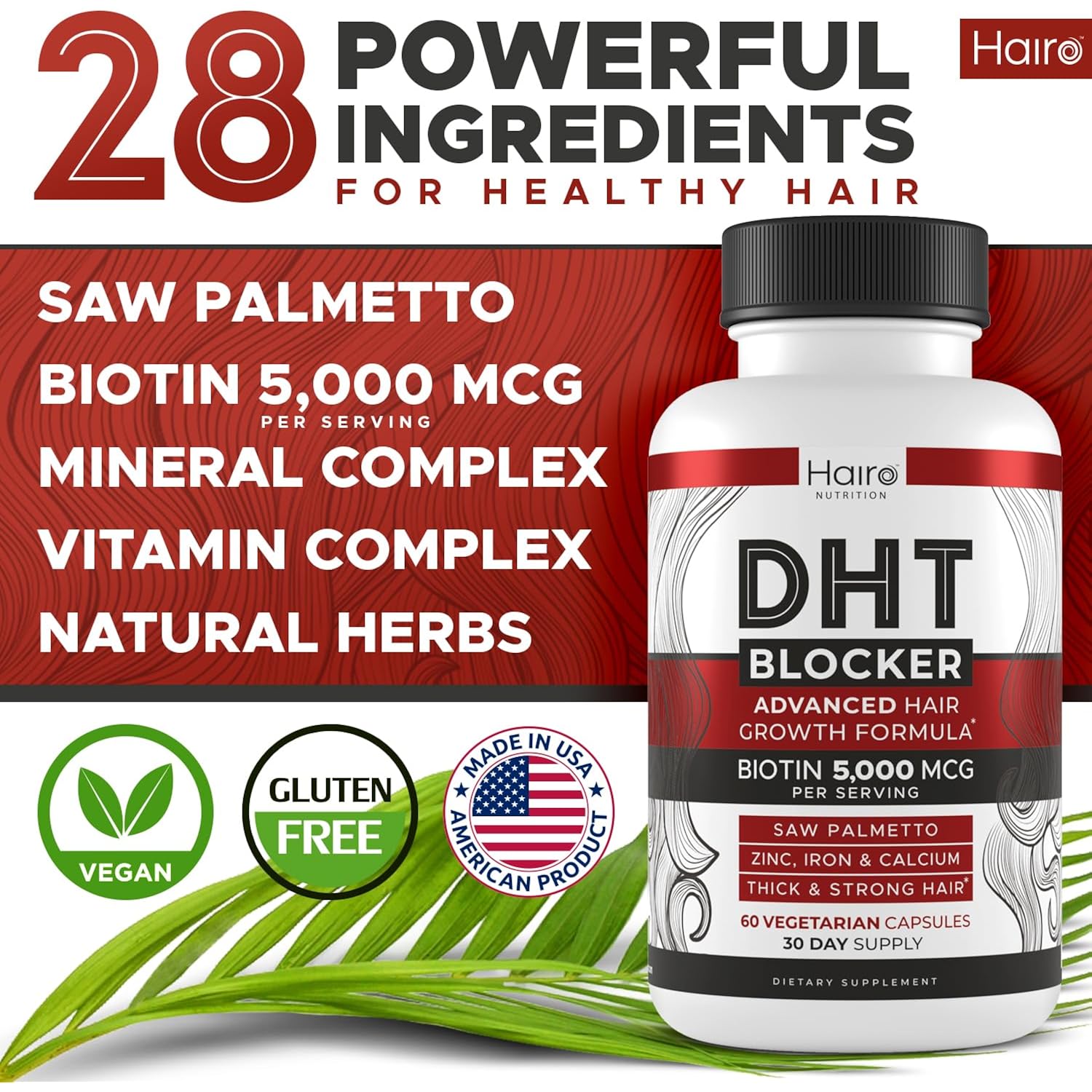 DHT Blocker Hair Growth Supplement - High Potency Biotin & Saw Palmetto for Hair Regrowth - Natural Hair Loss Treatments for Women & Men - Helps Stimulate Hair Follicle Growth
