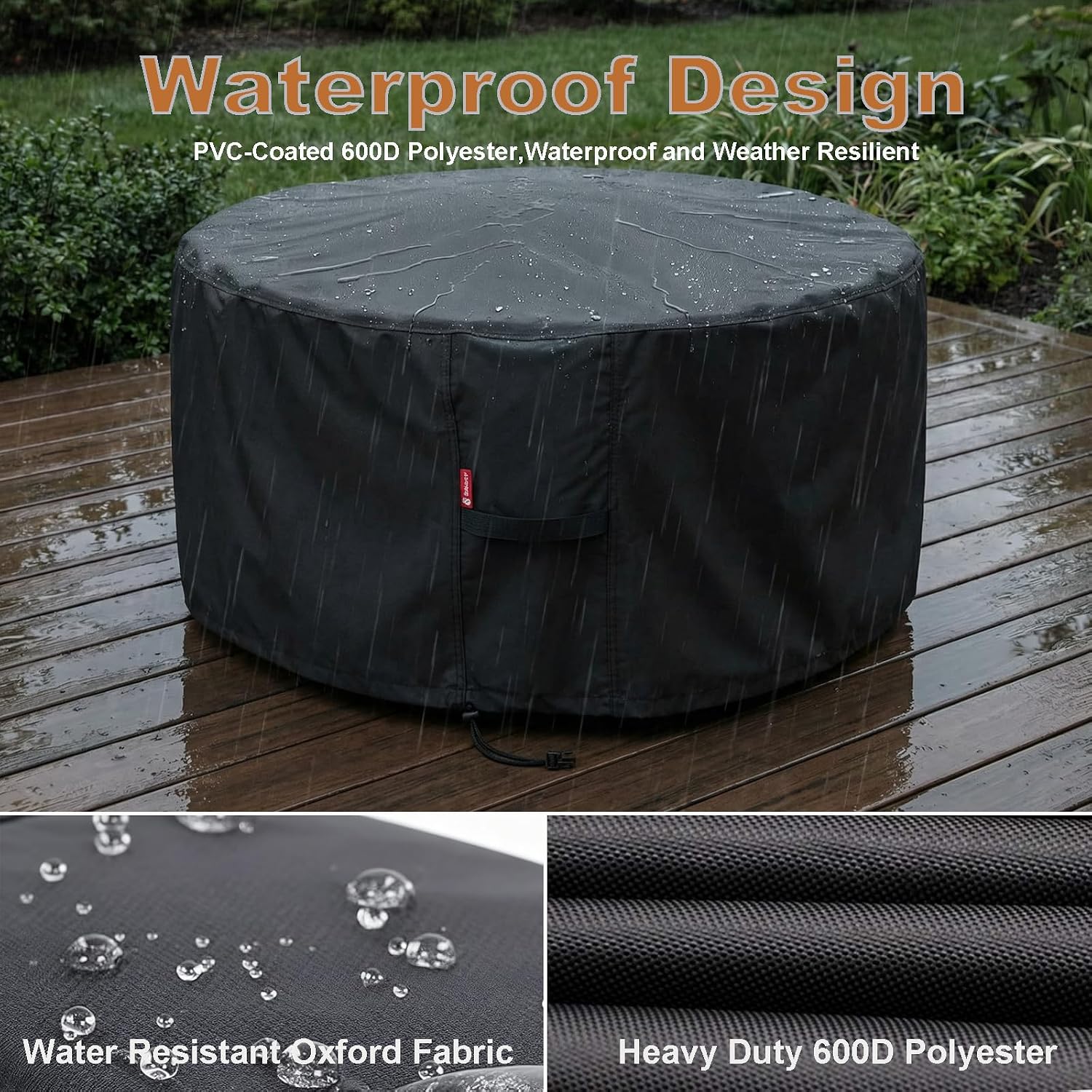 Fire Pit Cover 36"Dia X 24"H,Waterproof Heavy Duty 600D Polyester