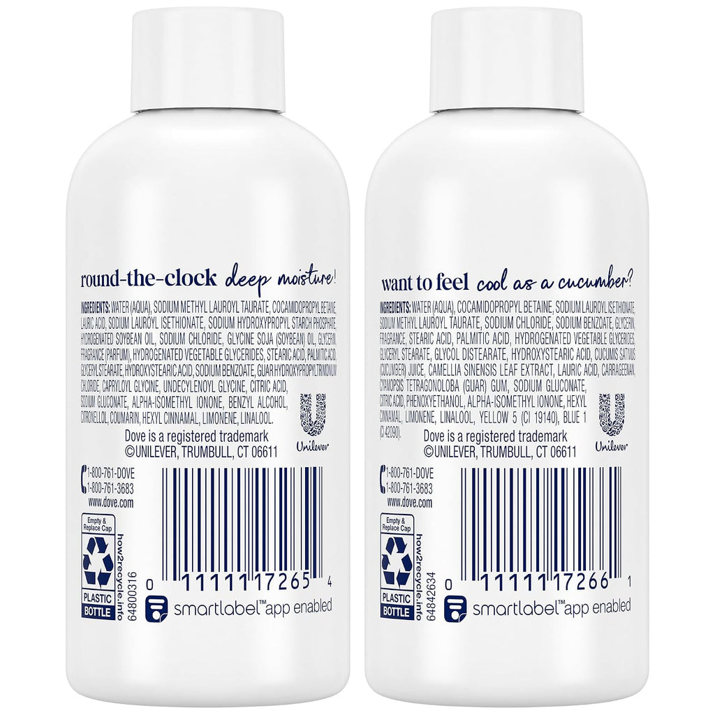 Dove Body Wash Travel Essentials Variety 2-Pack – Refreshing Cucumber & Green Tea + Deep Moisture Nourishing Body Washes, 3 Oz Ea
