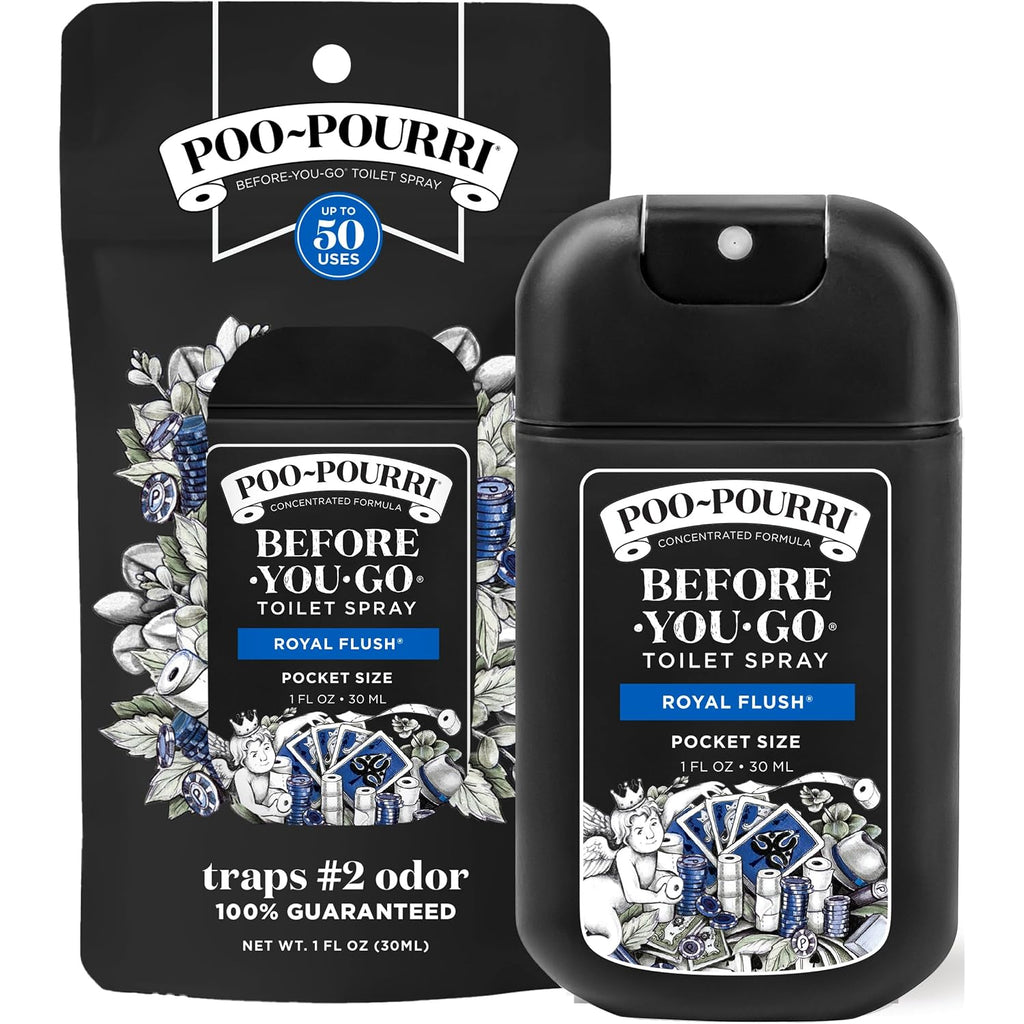 Poo-Pourri Before-You-Go Pocket Toilet Spray, Travel Essentials, Royal Flush, 1 Fl Oz, Up To 50 Uses, On-The-Go Bathroom Odor Deodorizer With Essential Oils, Tsa Approved Size, Eucalyptus & Spearmint