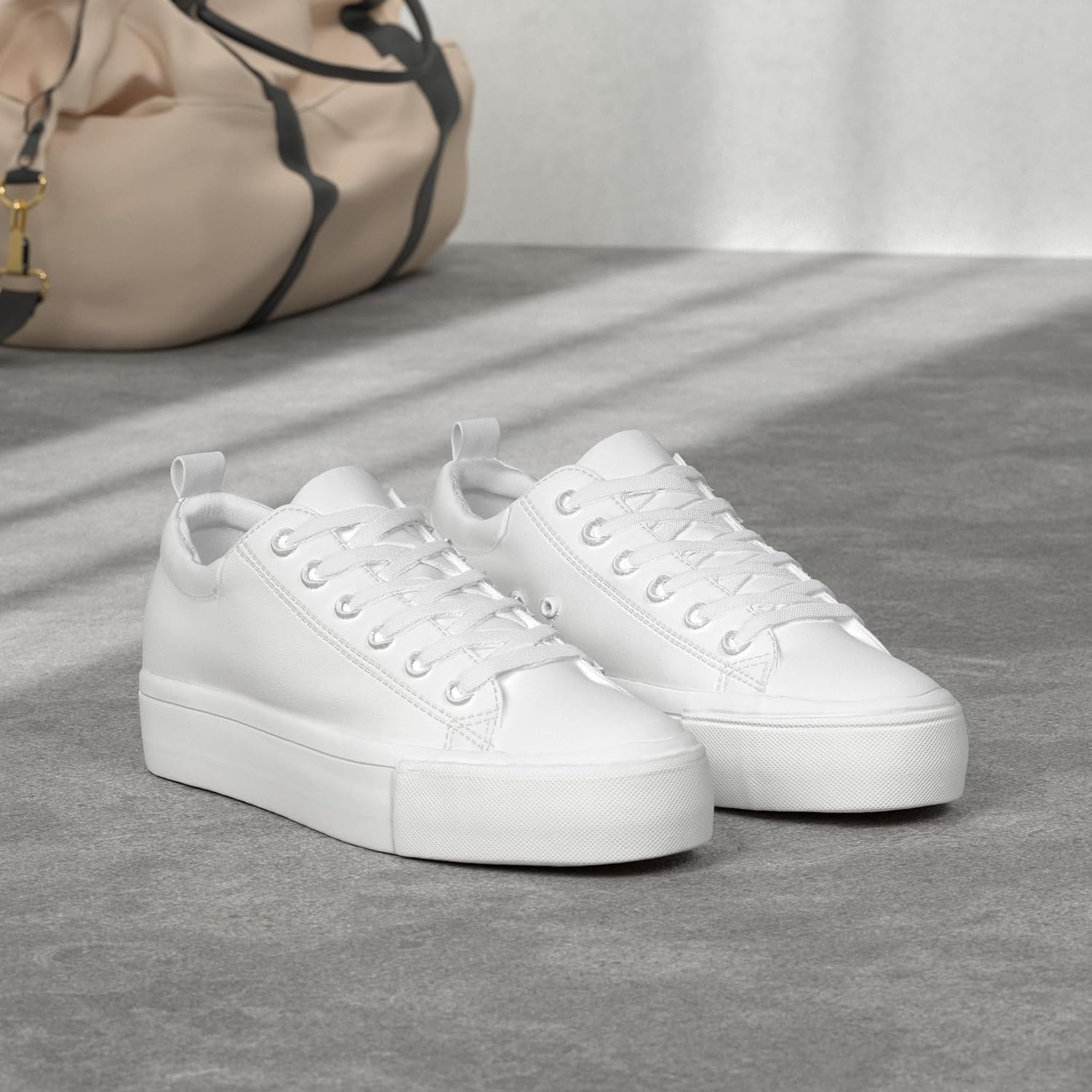 Sernial Womens White Platform Sneakers Pu Leather Platform Shoes Walking Shoes For Women