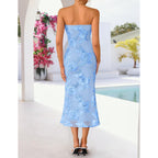 Zesica Cocktail Wedding Guest Dresses For Women 2026 Summer Strapless Floral Bodycon Mesh Tube Formal Party Midi Dress