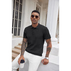 Coofandy Mens Knit Polo Shirts Short Sleeve Ribbed Textured Polo Shirt Lightweight Casual Golf Shirts Collared T Shirt