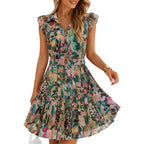 Zesica Womens Summer Boho Floral Mini Dress 2026 Flutter Short Sleeve Button Chiffon A Line Beach Vacation Party Dresses