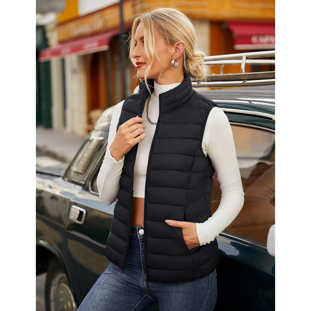 Women'S Quilted Puffer Vest Lightweight Sleeveless Puffy Jacket | Padded Gilet Outerwear,Warm,Wind,Moisture-Resistant,Stand Collar,Zip-Up,Inner Pockets,Winter,Casual,Outdoor