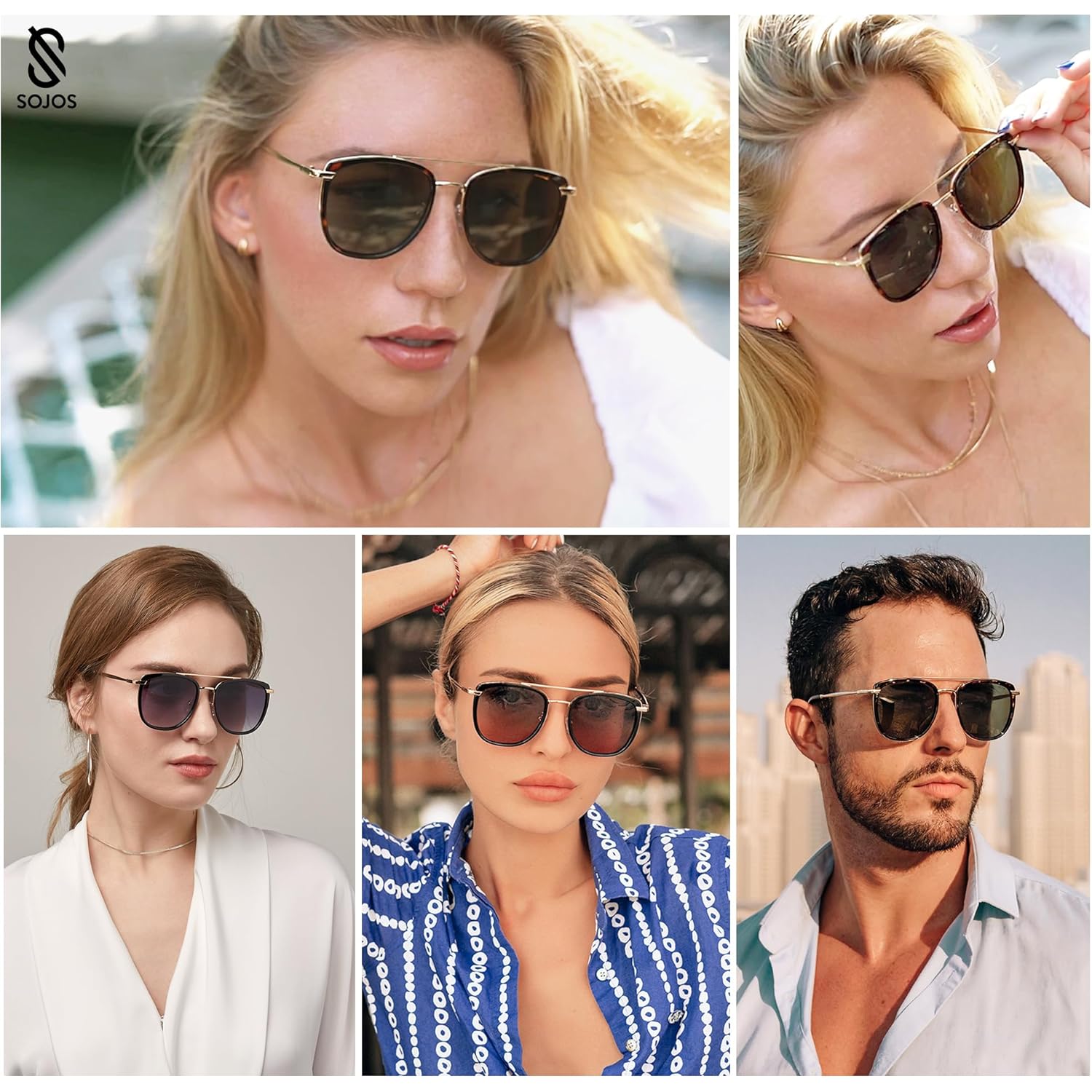SOJOS Retro Aviator Square Polarized Sunglasses For Women Men,Vintage Women's Sun Glasses Shades UV400 SJ2180