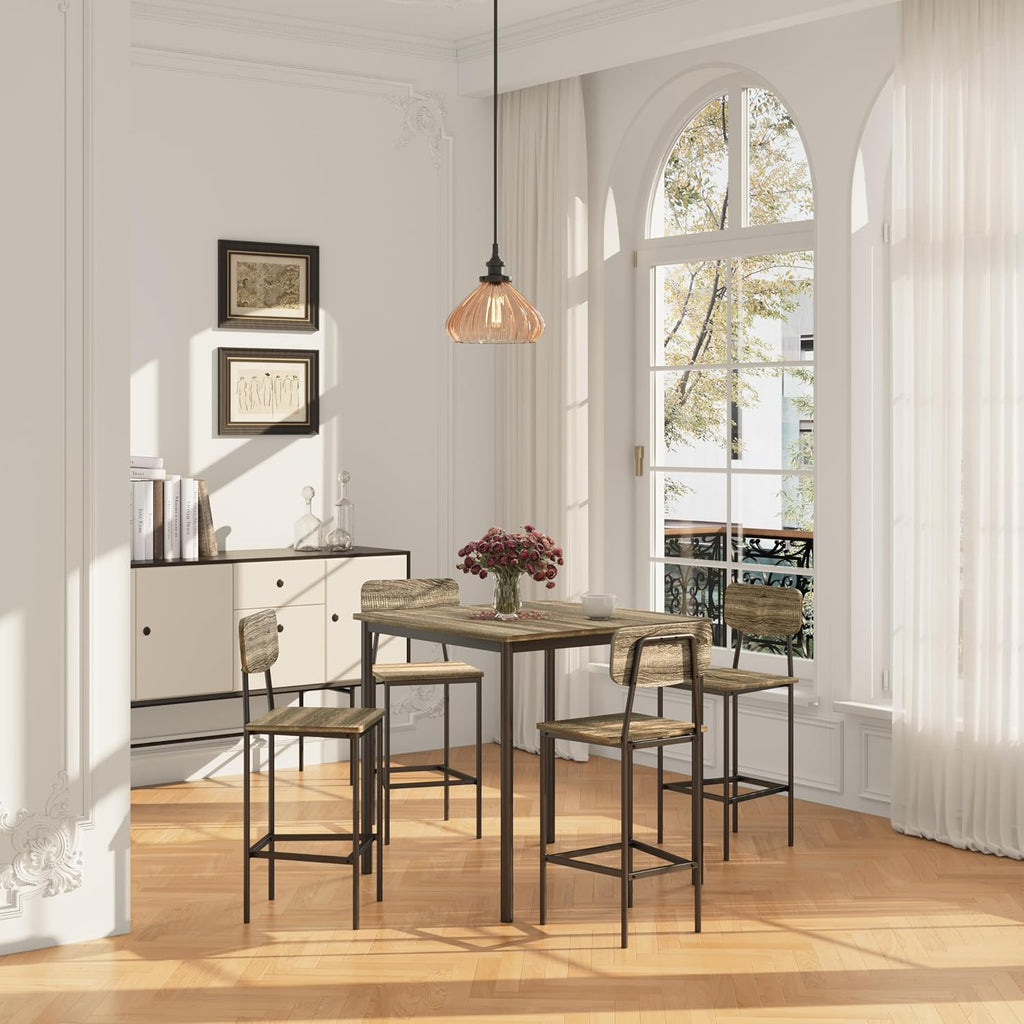 Kitchen Table And Chairs Of 4, 5 Piece Dining Table Set, Sturdy Industrial Space Saving Dinette Set For Pub, Family Dinners, Apartment, Gray