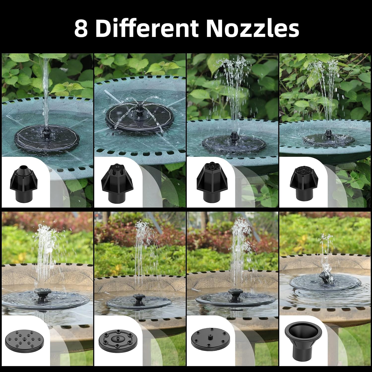 Solar Powered Fountain 4W Bird Bath Fountains Pump Upgraded Glass Panel Fountains With Color Led Lights 7 Nozzles & 4 Fixers For Garden Small Pond Outdoor Swimming Pool Fish Tank