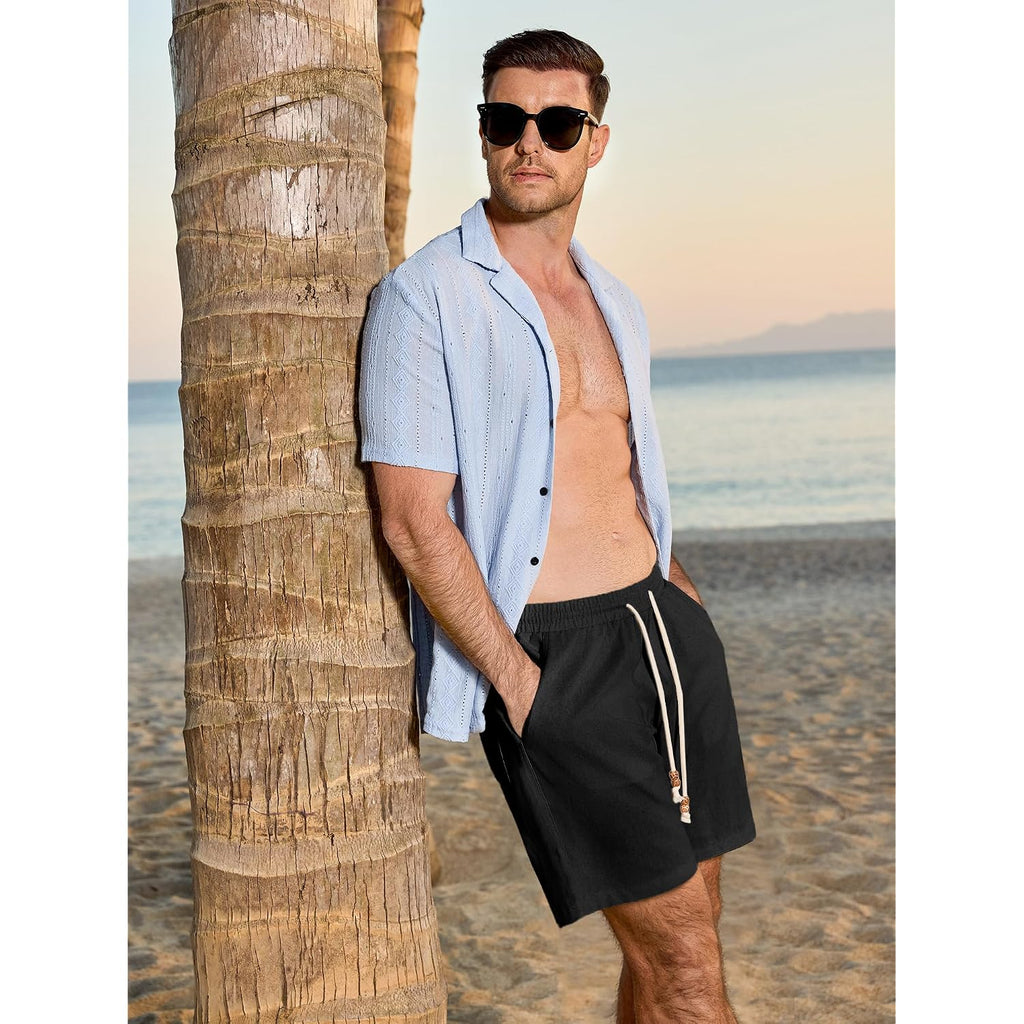 Comdecevis Men'S 5" Linen Shorts Casual Elastic Waist Drawstring Shorts For Lounge Summer Beach Vacation