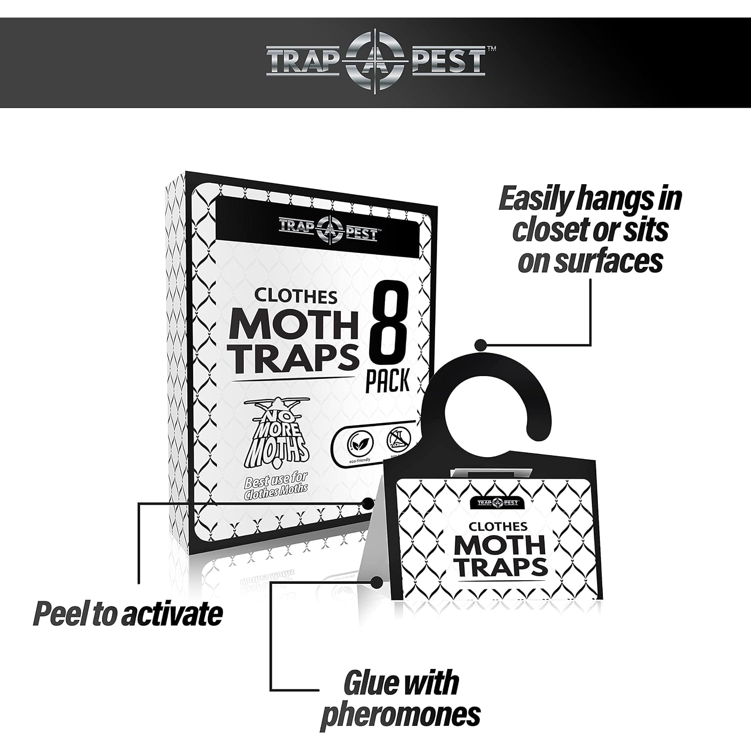 Clothing Moth Traps - 8 Pack - Non Toxic Moth Traps For Clothes With Pheromone Attractant - Odorless Sticky Trap For Closet, Carpets
