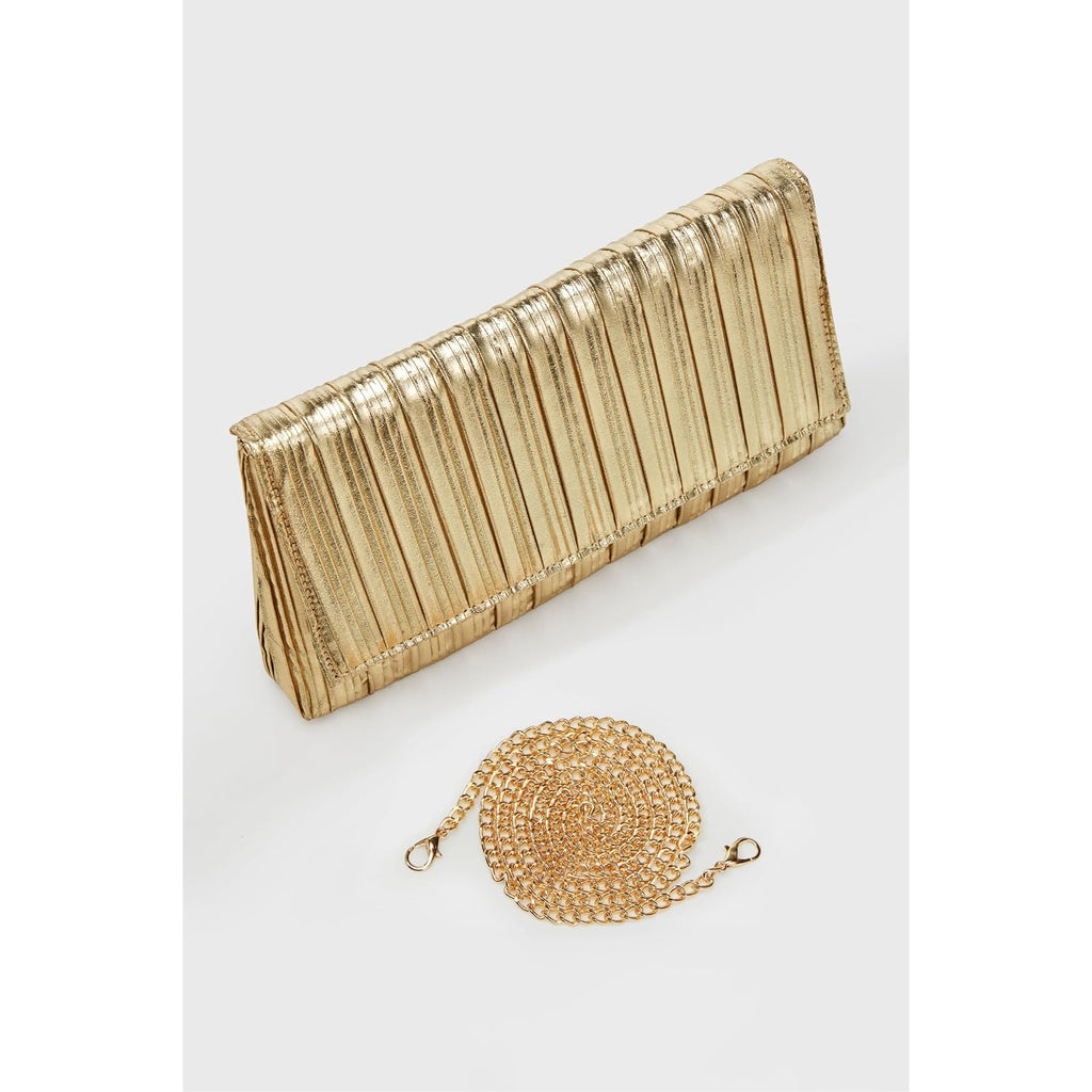 Babeyond Clutch Purses For Women - Evening Bag Gold Pleated Flap Clutch For Formal Party Cocktail Prom Wedding Handbags