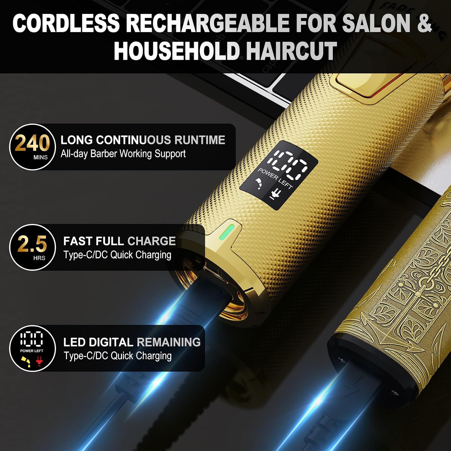 Fadeking® Professional Hair Clippers For Men – Cordless Barber Clippers & Beard Trimmer For Men, Fade Clipper And Trimmer Set For Home & Barber Use, Complete Men'S Grooming Kit - Gifts For Men