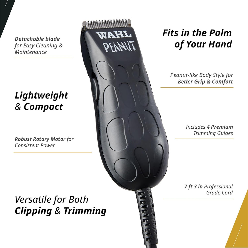 Wahl Professional Peanut Corded Trimmer - Compact, Lightweight Powerful Rotary Motor Grooming Tool, With 4 Trimming Guides And Accessories