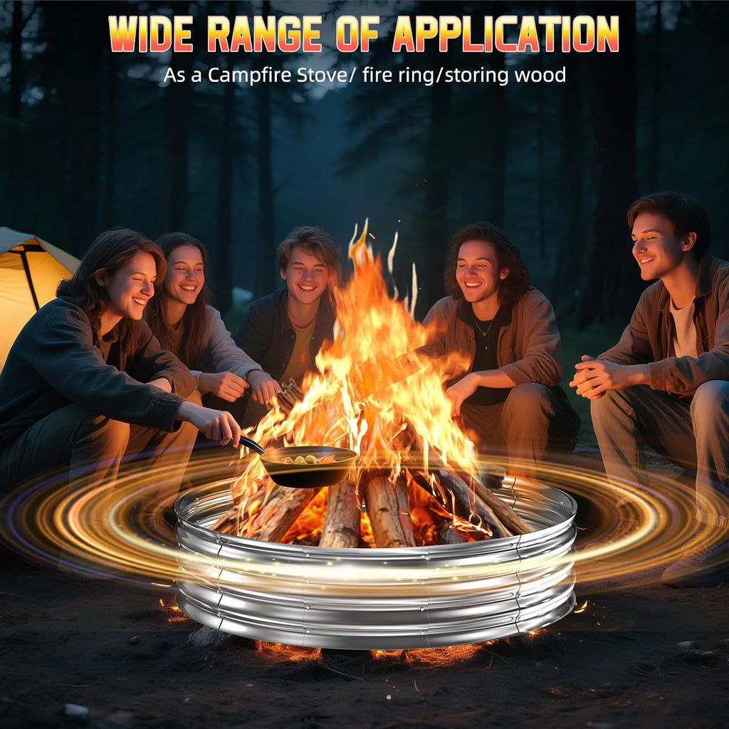 60 Inch Fire Pit Ring 5Ft Galvanized Steel, 12" Raised Heavy Duty Wood Burning Fire Pits&Outdoor Fireplace, Heat Resistant Campfire Ring With Spark Guard, For Outdoor Backyard, Patio & Camping Use