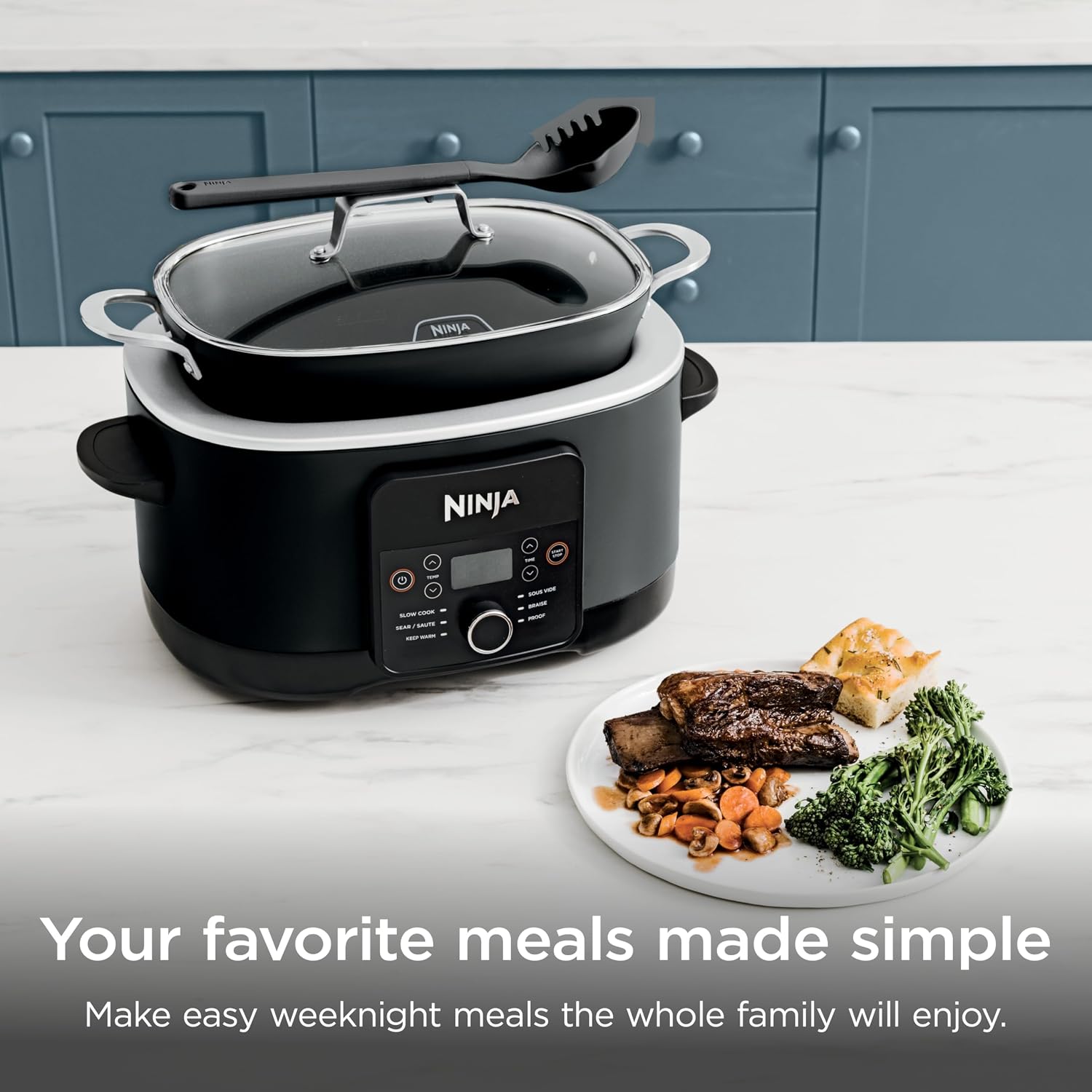 Ninja® 12-In-1 Possiblecooker™ Plus | 8.5-Qt - Sous Vide & Proof Multi-Cooker | Slow Cooker, Dutch Oven & More | Glass Lid & Integrated Spoon | Nonstick | Oven Safe Pot To 500°F | Black | Mc1010
