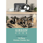 Gibson Home 74 Piece Kitchen in a Box Pots and Pans Cookware, Plates and Bowls Dinnerware, Cutlery Knife Block, Flatware Utensils, Tools & Gadgets, Storage, Glasses Set