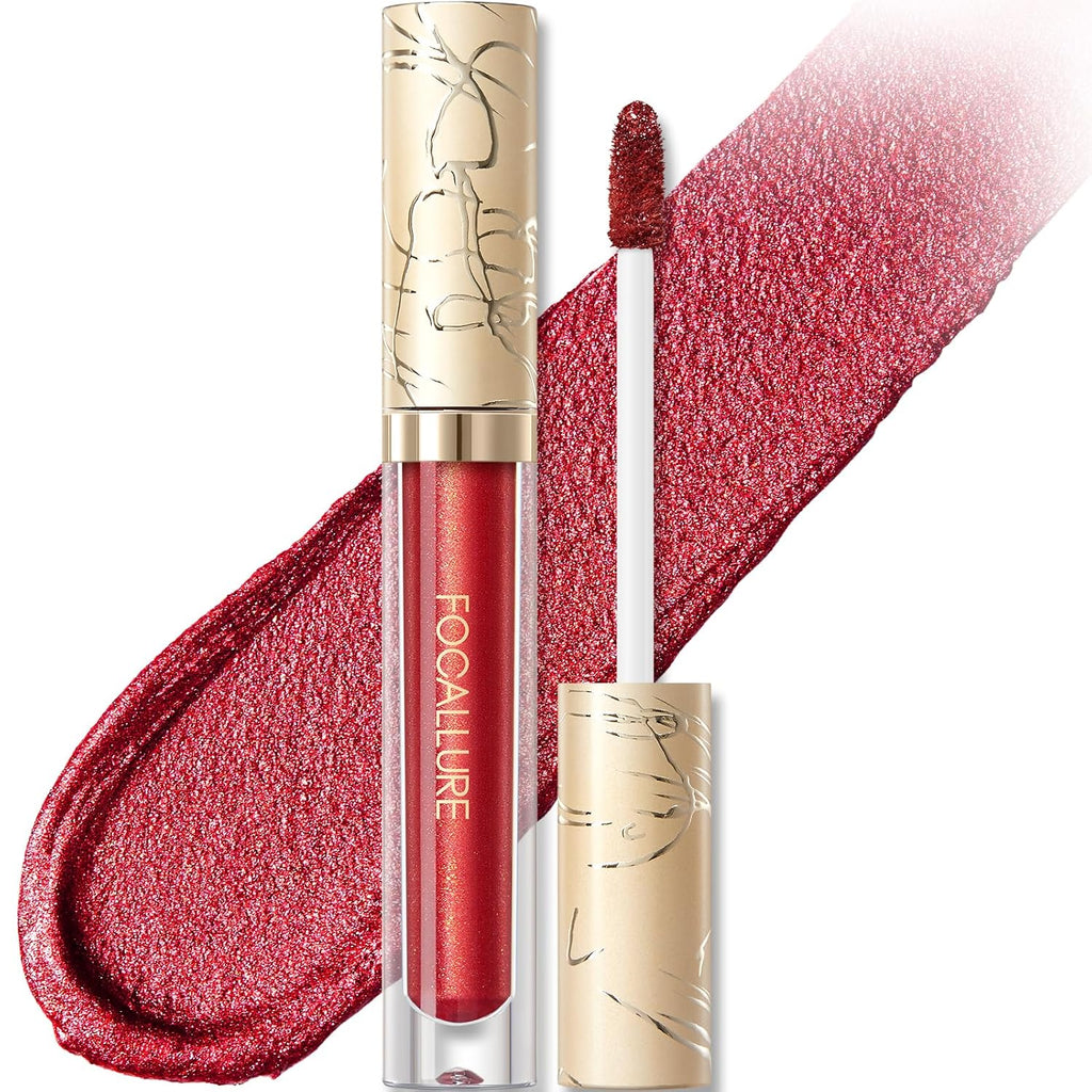 Focallure Metallic Liquid Lipstick,Non Stick Cup Lip Gloss,High Impact Lip Color With Transfer-Proof Wear,Long Lasting & Waterproof Lipstick Makeup For Women,Rd02 Painkiller