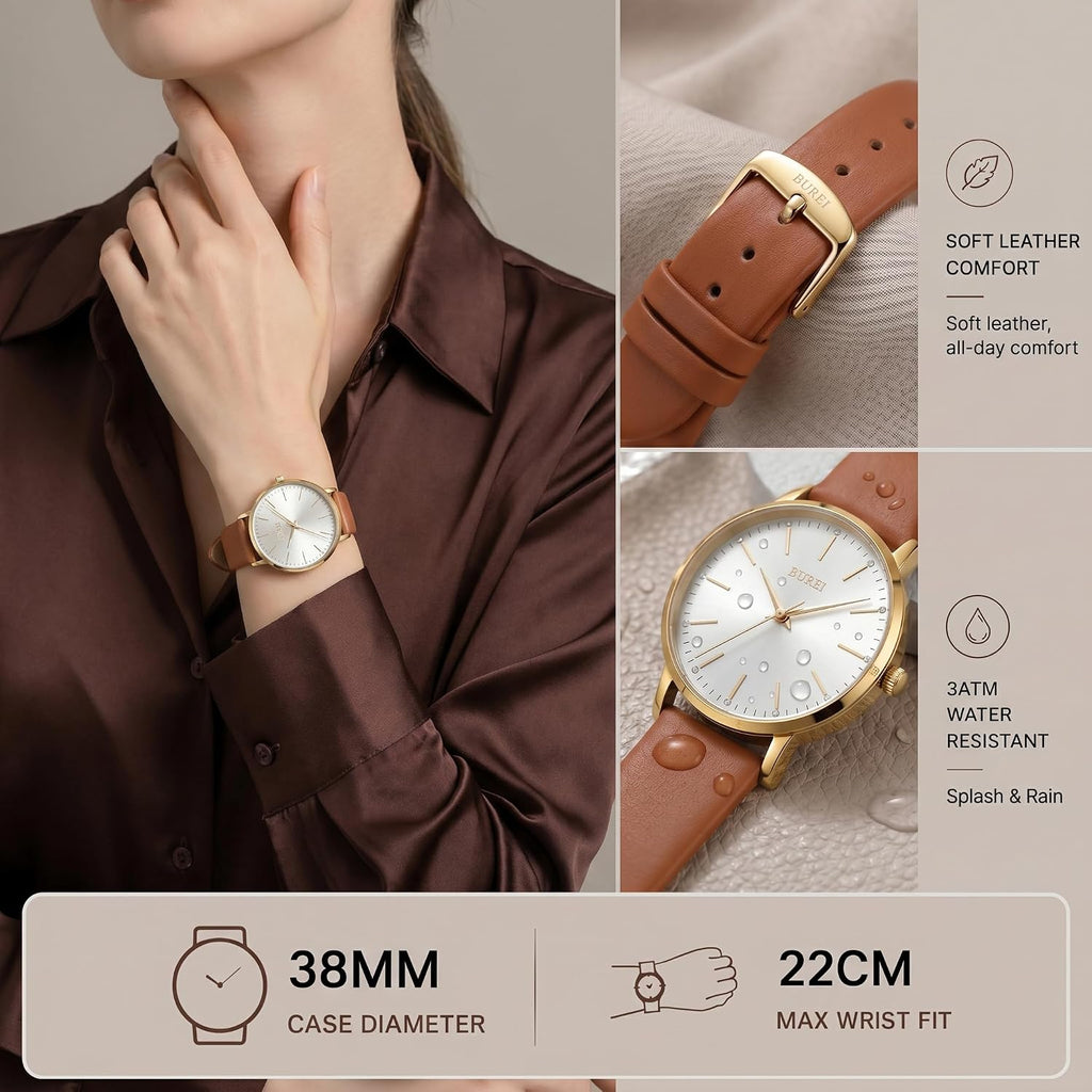 Burei Women Wrist Watches Large Face Fashion Minimalist Analog Leather Quartz Waterproof Watches For Women, Mothers Day Gifts For Mom