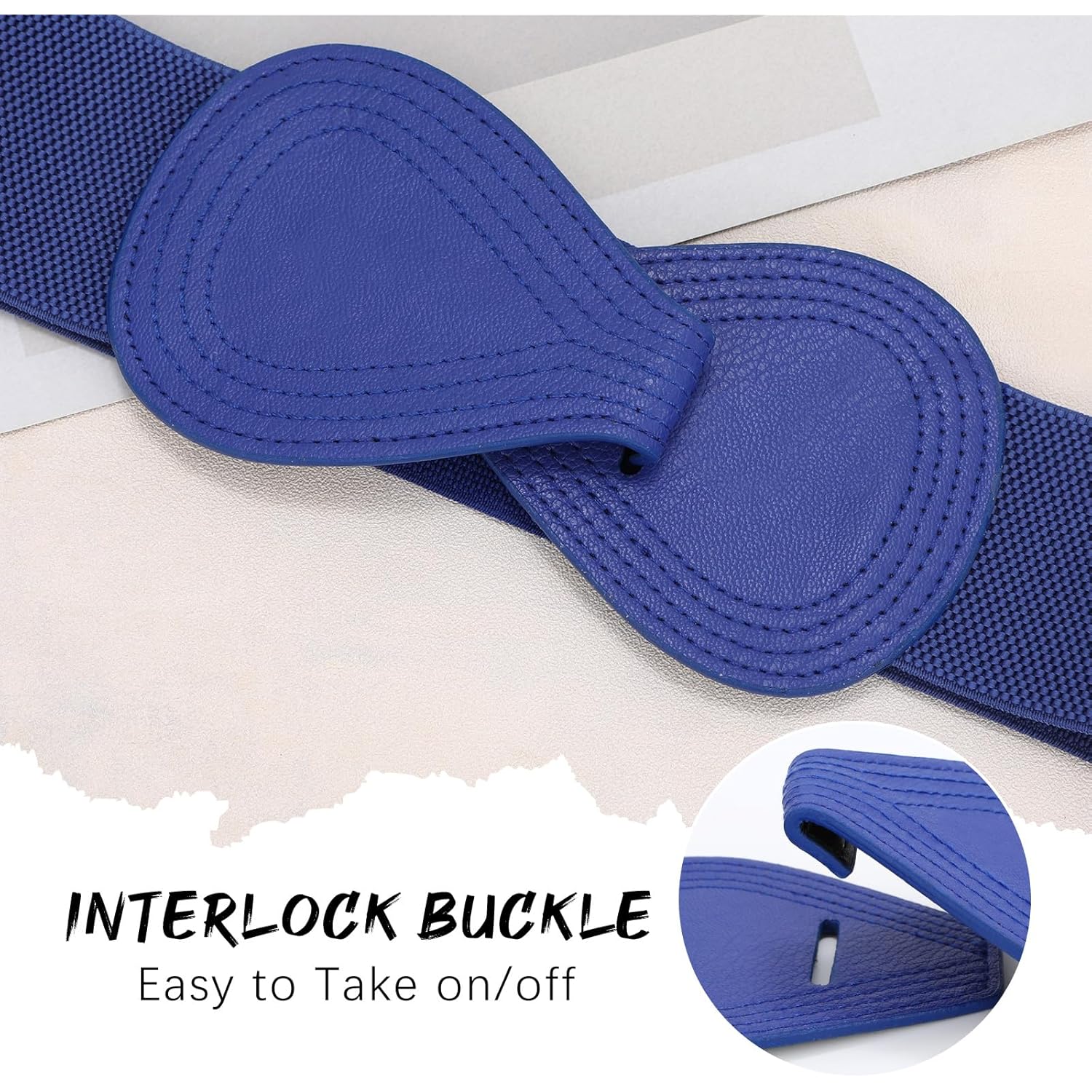 WHIPPY Women Wide Elastic Belt Ladies Stretch Dress Belt Fashion Waistband with 8-shaped Interlock Leather Buckle