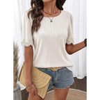 Dokotoo Womens Summer Tops 2026 Hollow Out Lace Trim Short Sleeve T-Shirts Crewneck Casual Lightweight Basic Tee Blouses