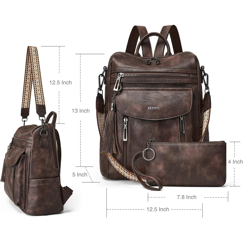 Shrrie Backpack Purse for Women Fashion Leather Backpack Purse Designer Travel Backpack Convertible Shoulder Bag with Wristlet for Work College