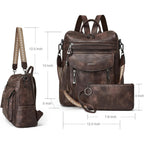Shrrie Backpack Purse for Women Fashion Leather Backpack Purse Designer Travel Backpack Convertible Shoulder Bag with Wristlet for Work College