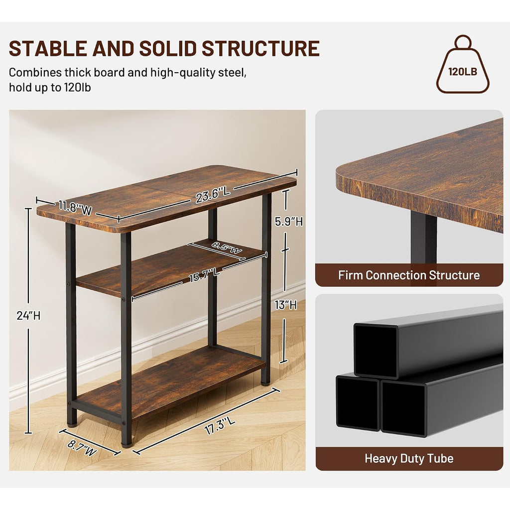 Sleeping Lamb Side Table For Living Room, 3-Tier End Table For Small Space With Wide Storage Tabletop, Rustic Brown Narrow Nightstand For Bedroom, Sofa Couch