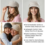 Moisture Wicking Linen Newsboy Cap, Adjustable Lightweight Visor Beret Skin-Friendly Hair Loss Cap Hat Beige
