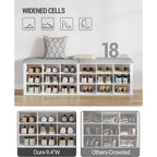 Hzuaneri Shoe Storage Bench With Cushion, Entryway Storage Bench With 18 Cubbies, 9.5" Widened Organizer Cabinet, Long Cubby Rack For Living Room, Bedroom, Entryway, White Sb25703Gy