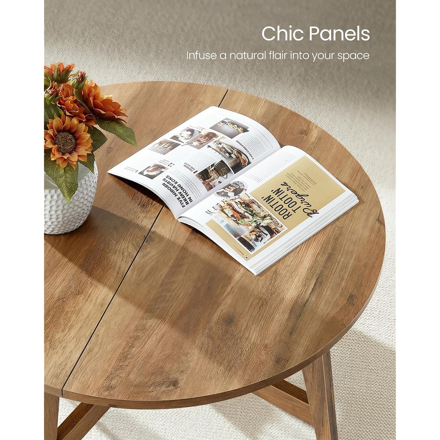 Vasagle Maezo Collection - Round Coffee Table, 31.5-Inch Center Table, Tapered Legs, Curved Transitions, Easy To Assemble, For Living Room, Honey Brown Ulct251Kb01S