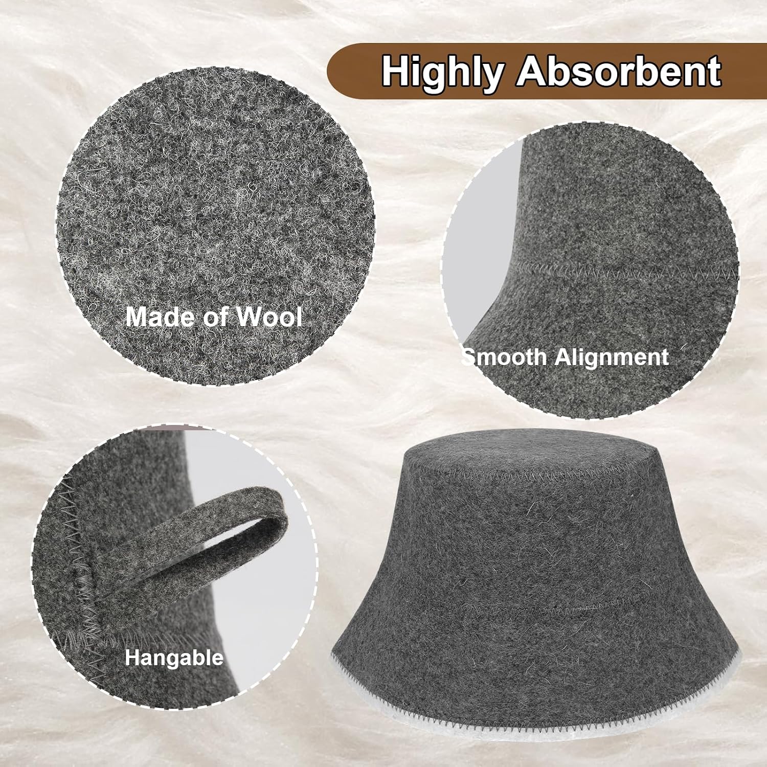 Sauna Hat For Women And Men, Natural Wool Felt Sauna Cap, Sauna Bucket Hat