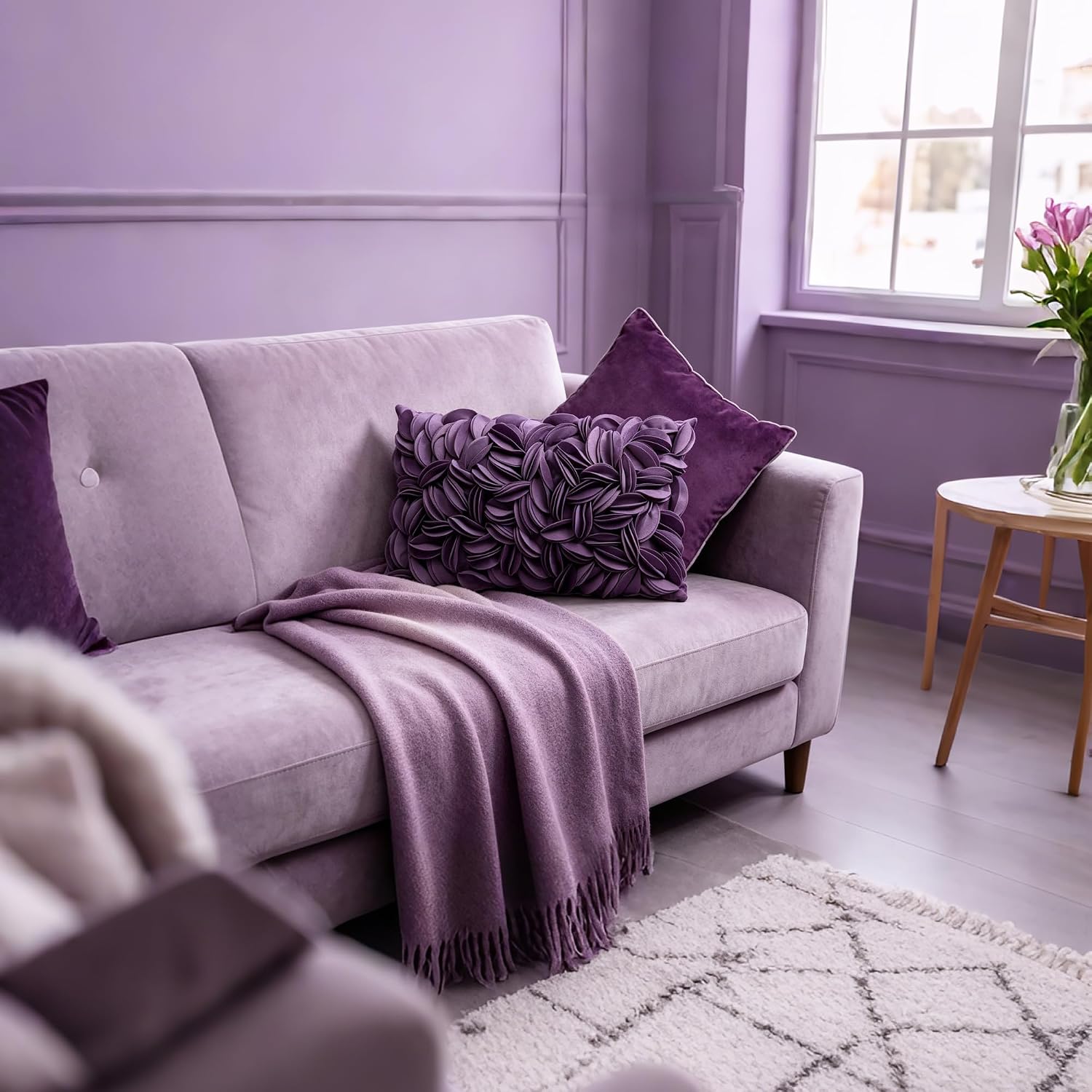Kingrose Hand Crafted Stereo Flower Throw Pillow Cover Rectangular Cushion Cover Soft Pillow Case For Sofa Couch Chair Bed Living Room Office 12 X 20 Inches Velvet Purple