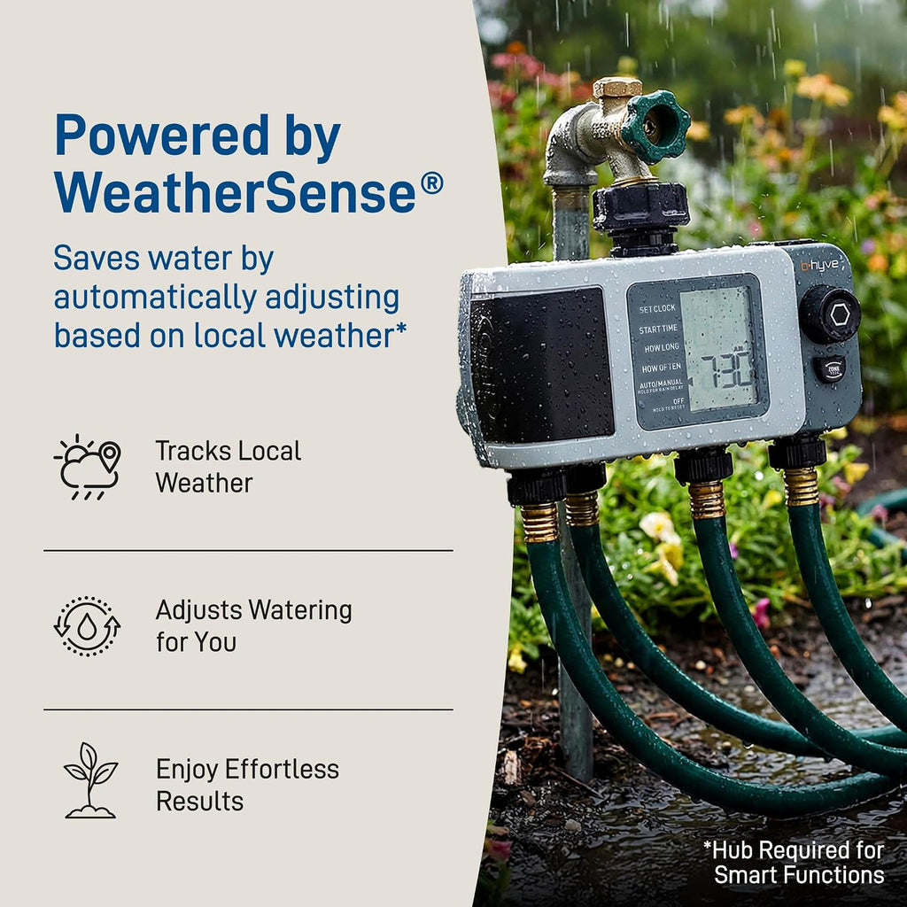 Orbit B-Hyve Xd 4-Port Smart Hose Watering Timer - App Controlled - Smart Weathersense - Bluetooth Sprinkler Timer With Remote Control - Multi Outlet Yard Irrigation System - 24634