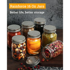 Rainforce 16 oz Mason Jars With Lids Regular Mouth 15 Pack-16oz Glass Jars with Silver Lids,Bulk Pint Clear Glass Jars For Meal Prep, Food Storage With 20 Labels