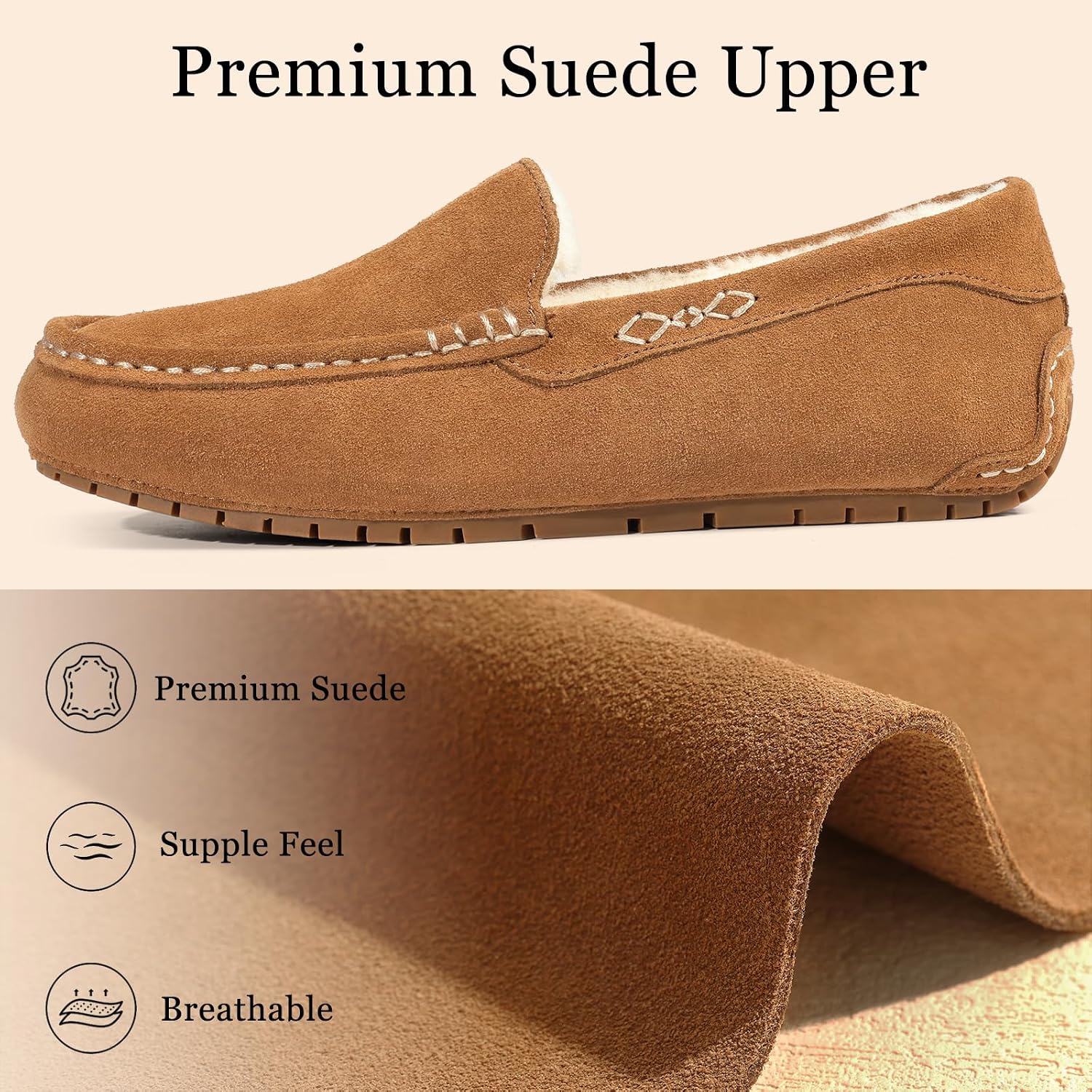 Kidmi Women'S Genuine Suede Moccasin Slippers Fluffy Cozy House Shoes With Soft Sole Indoor/Outdoor
