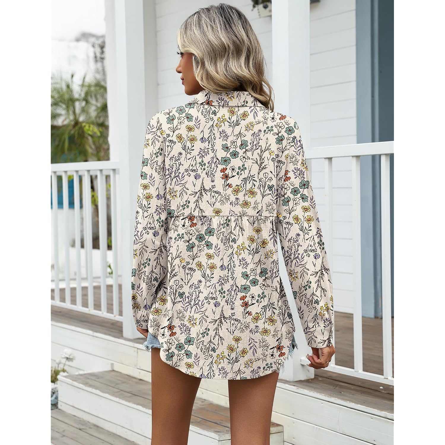 Zeagoo Womens Cotton Linen Button Down Shirts Loose Fit Long Sleeve Collared Blouse Casual V Neck Tops Outfits S-3Xl